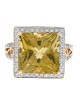 Fancy Cut Yellow Citrine and Diamond Halo Ring
